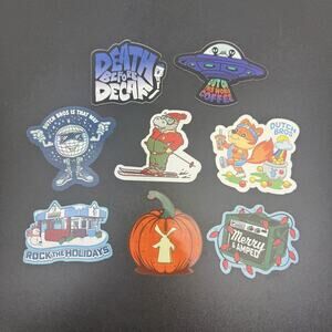 Dutch Bros Coffee Sticker Lot 8 - Holiday, UFO, Ski, Pumpkin, Disco Ball Decal